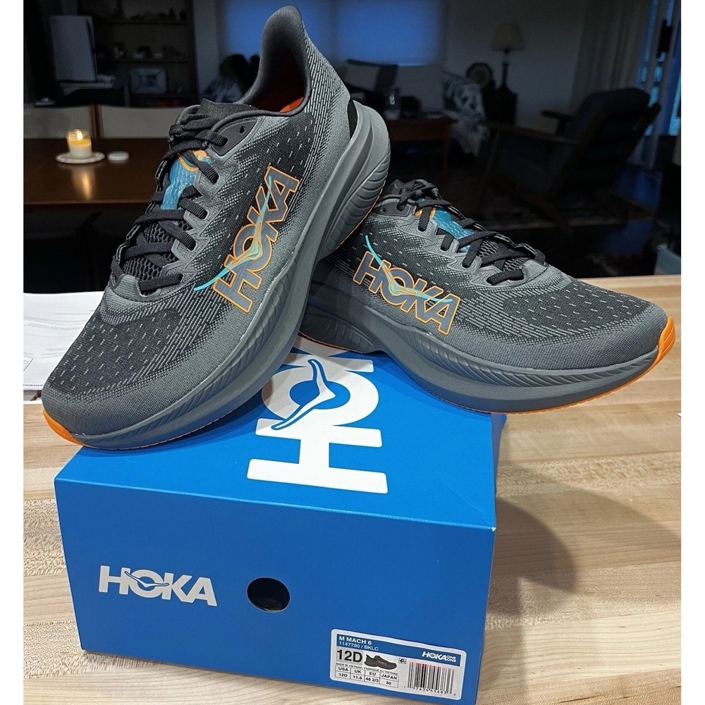 Hoka One One Mach 6 Black Electric Tangerine 1147790-BKLC, Men's Size 12D NWB